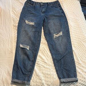 Trendy Blue Distressed Boyfriend Jeans